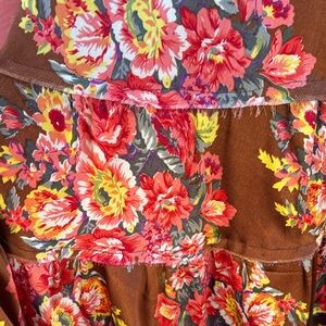 Elegant Floral Maxi Skirt in Red and Brown